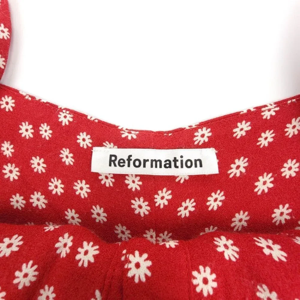 NEW Reformation Della Jumpsuit Wide Leg Button Down Crop Dallas Floral Red Daisy